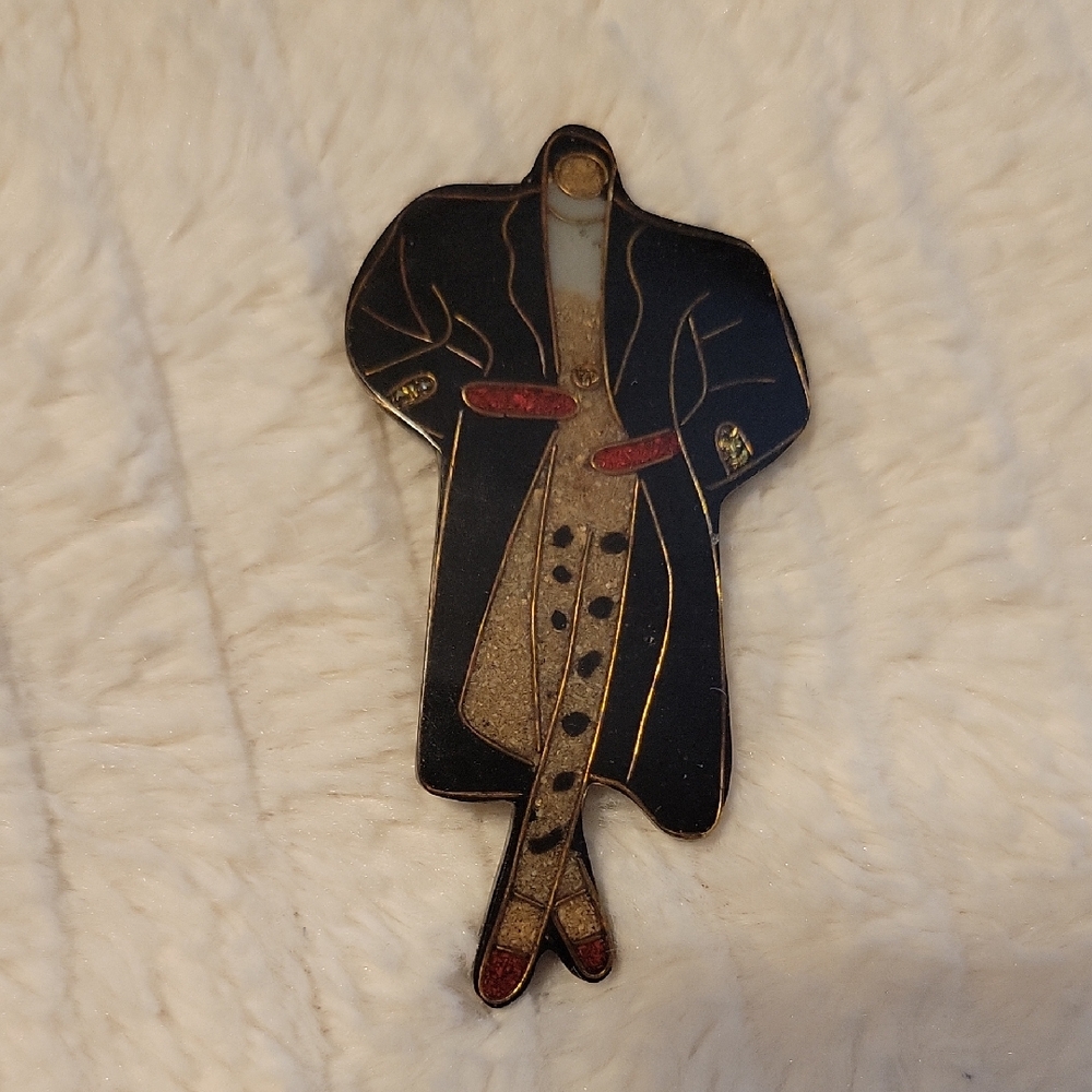 Vintage 80s Black, Gold and Red Acrylic Brooch/Pin - Siloutte With Style